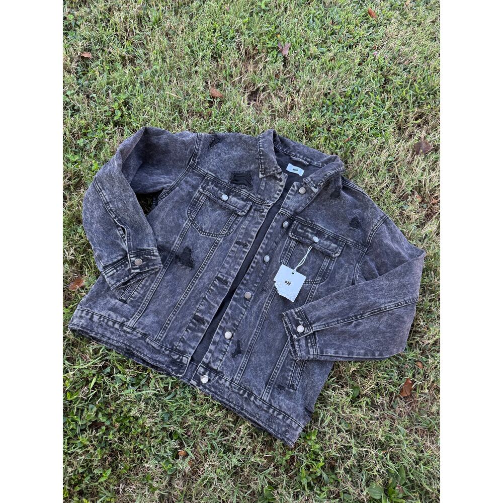 NWT Distressed Acid Black Jean Jacket Large